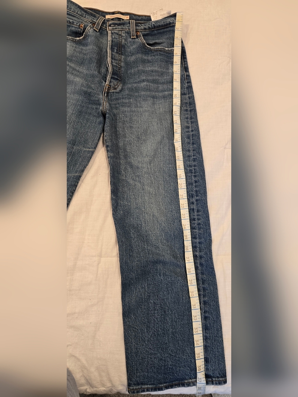 Levi’s Ribcage Straight Jeans Size 29 High Rise Button Fly Blue Denim Mom Jean - Picture 11 of 12